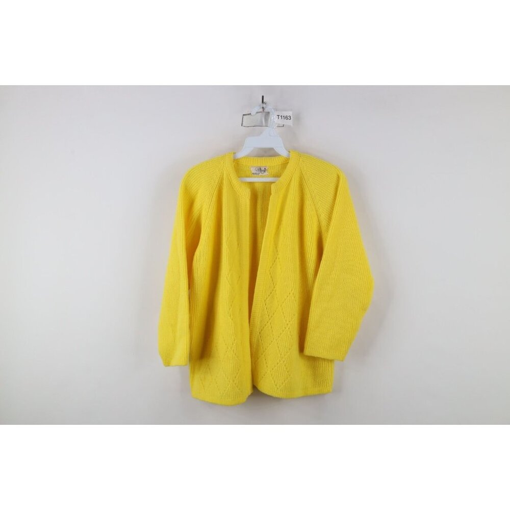 Vintage 60s Macys Womens Small Diamond Ribbed Knit Open Front Cardigan Sweater